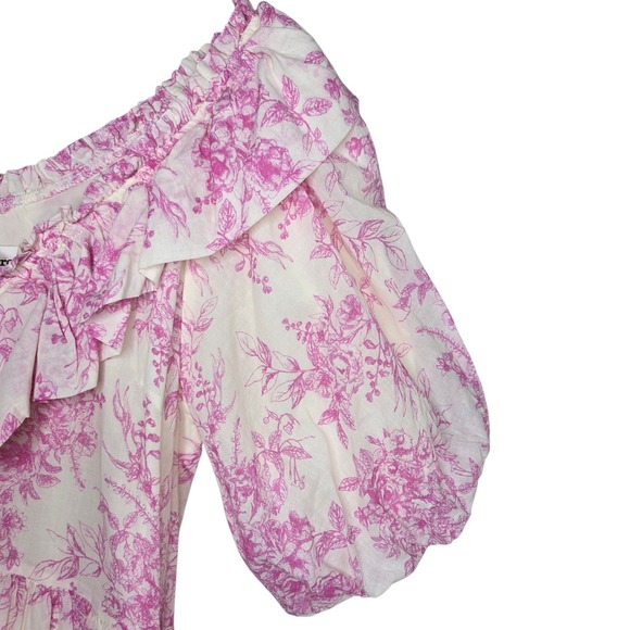 &Merci Womens Pink Floral Ruffled Cotton Mini Dress Puff Sleeve SZ M Coquette - Picture 5 of 12